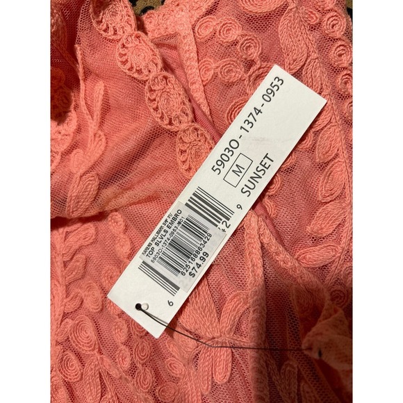 NEW Tribal Jeans Women's Peach All Over‎ Lace Overlay Sharkbite Hem Tank, Medium - Picture 5 of 5